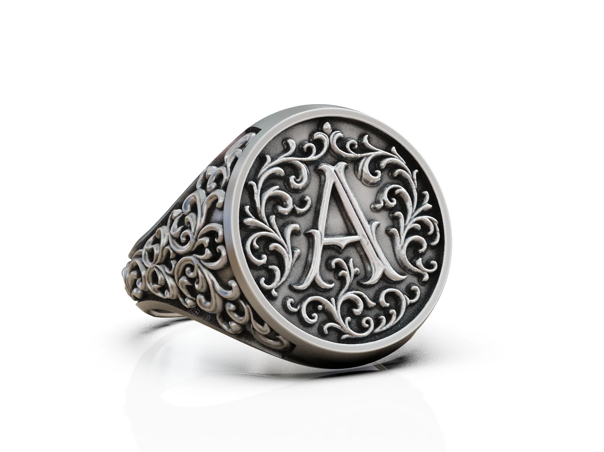 Baroque Initial A Ornate Signet Ring — view 6