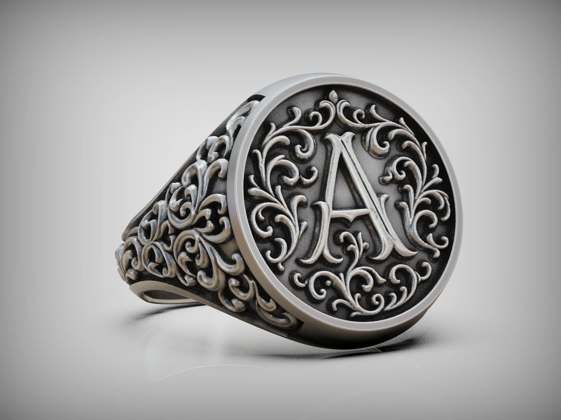 Baroque Initial A Ornate Signet Ring — view 4