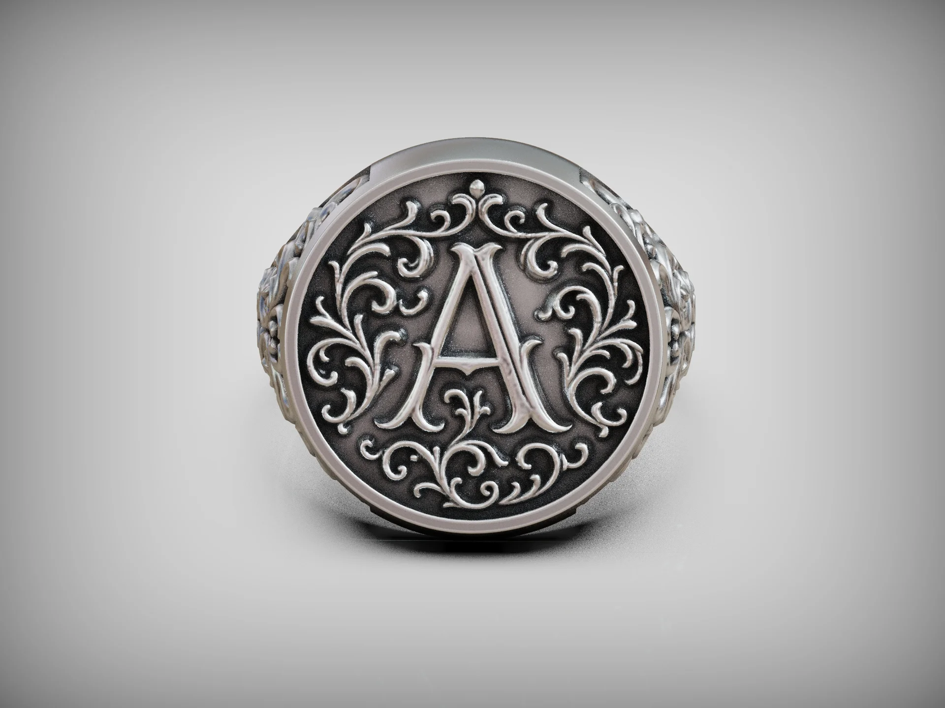 Baroque Initial A Ornate Signet Ring — view 5
