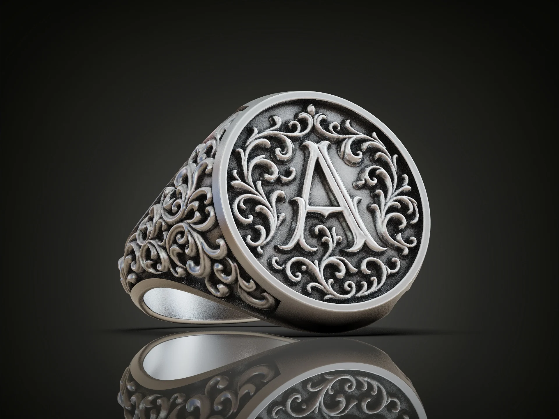 Baroque Initial A Ornate Signet Ring