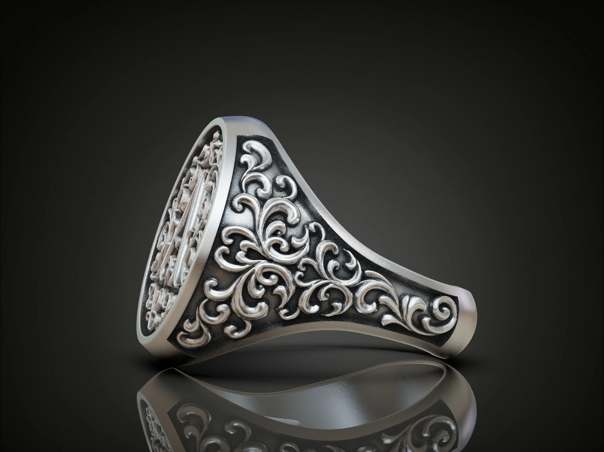 Baroque Initial A Ornate Signet Ring — view 2