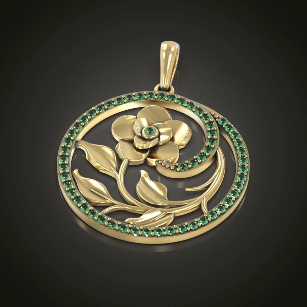 Floral Swirl Diamond Pavé Circle Pendant — view 3
