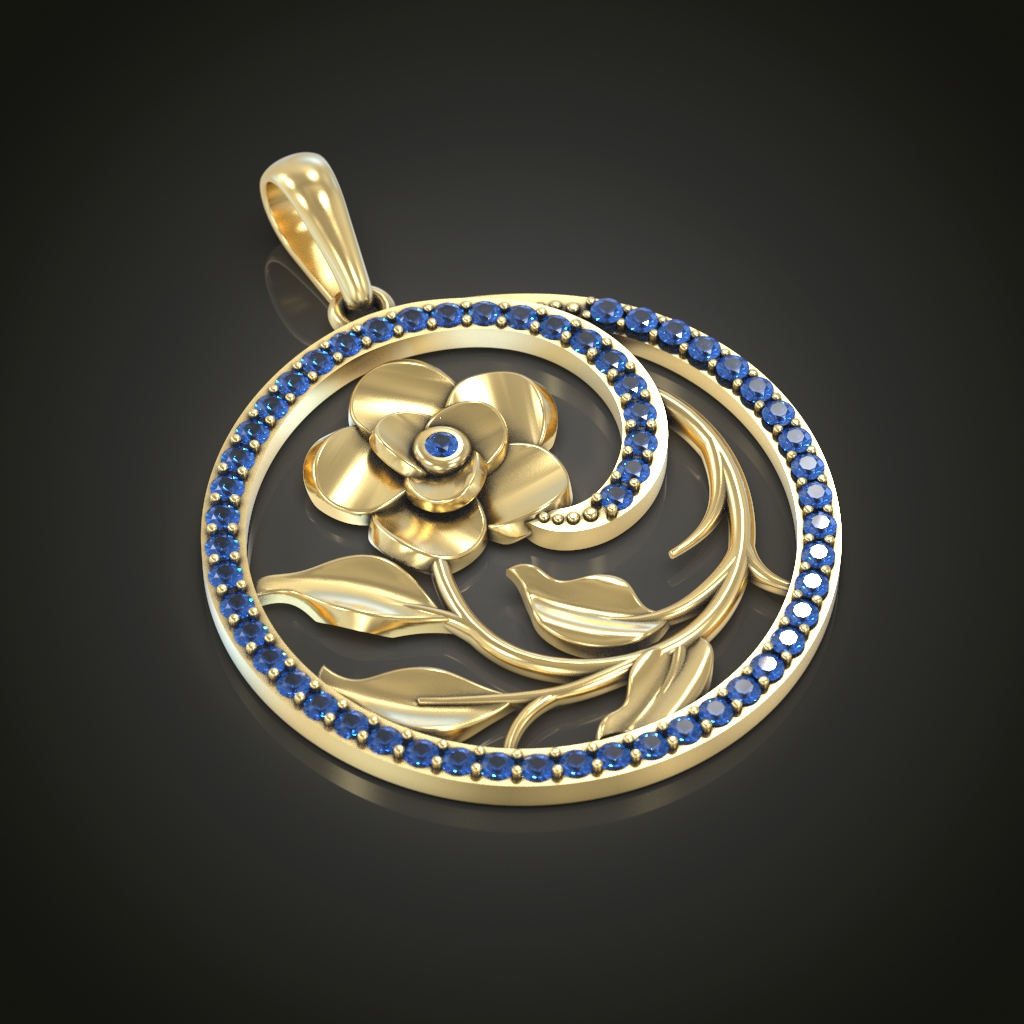 Floral Swirl Diamond Pavé Circle Pendant — view 2