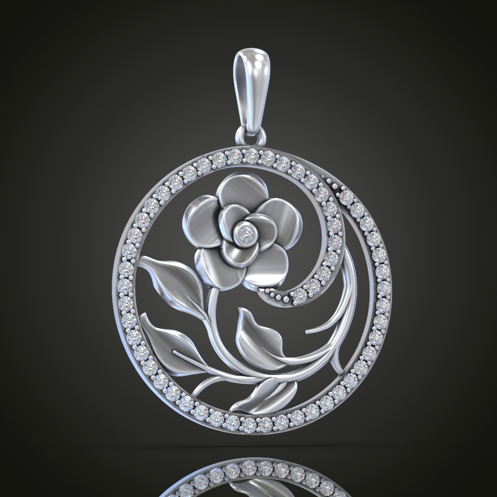 Floral Swirl Diamond Pavé Circle Pendant