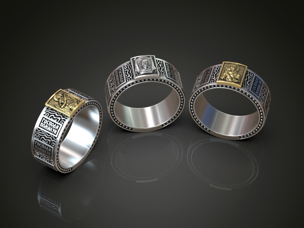 Orthodox Iconography Wide Band Rings Set