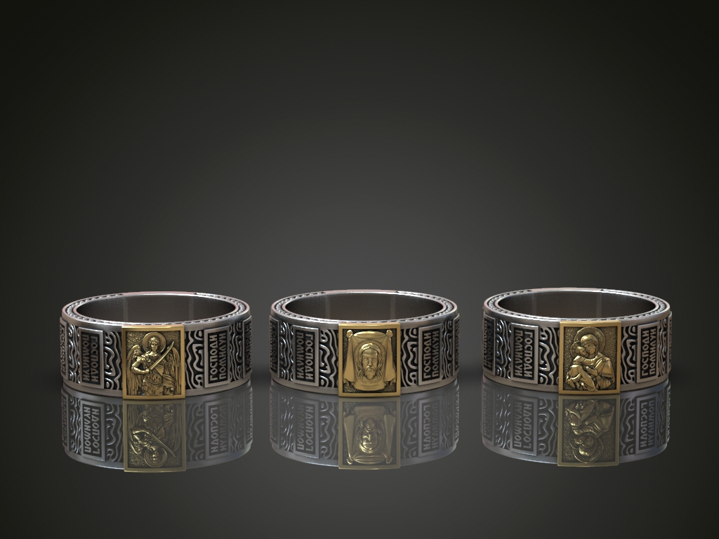 Orthodox Iconography Wide Band Rings Set — view 3