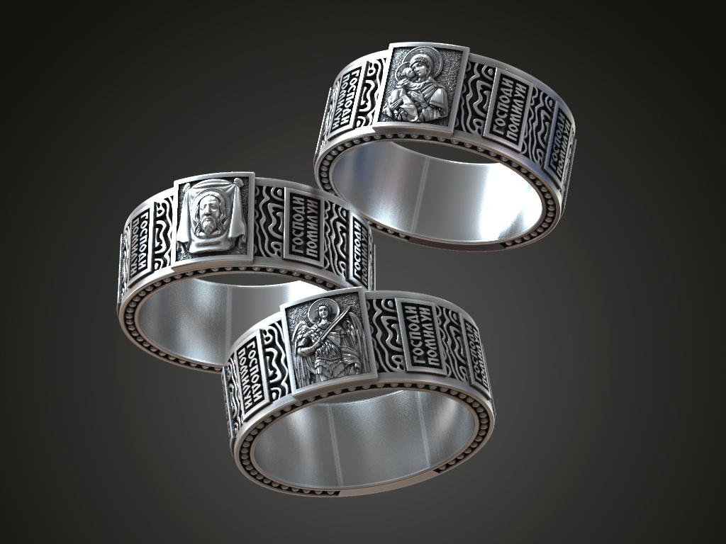 Orthodox Iconography Wide Band Rings Set — view 2