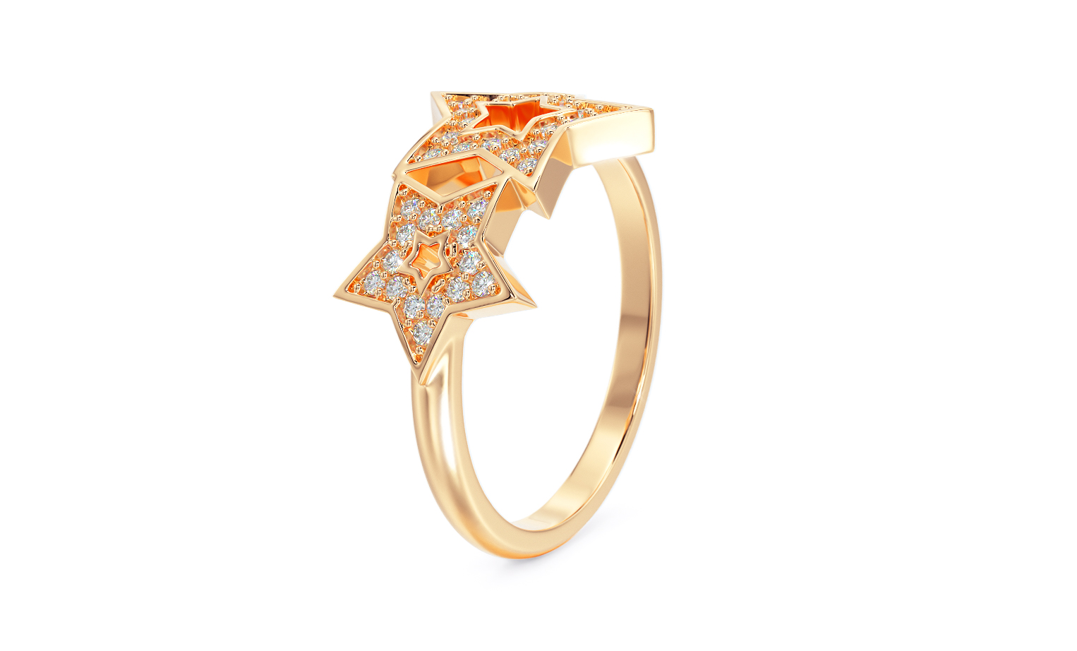 stars gold ring with diamonds — view 4