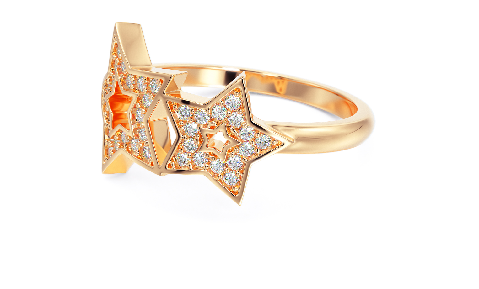 stars gold ring with diamonds — view 1