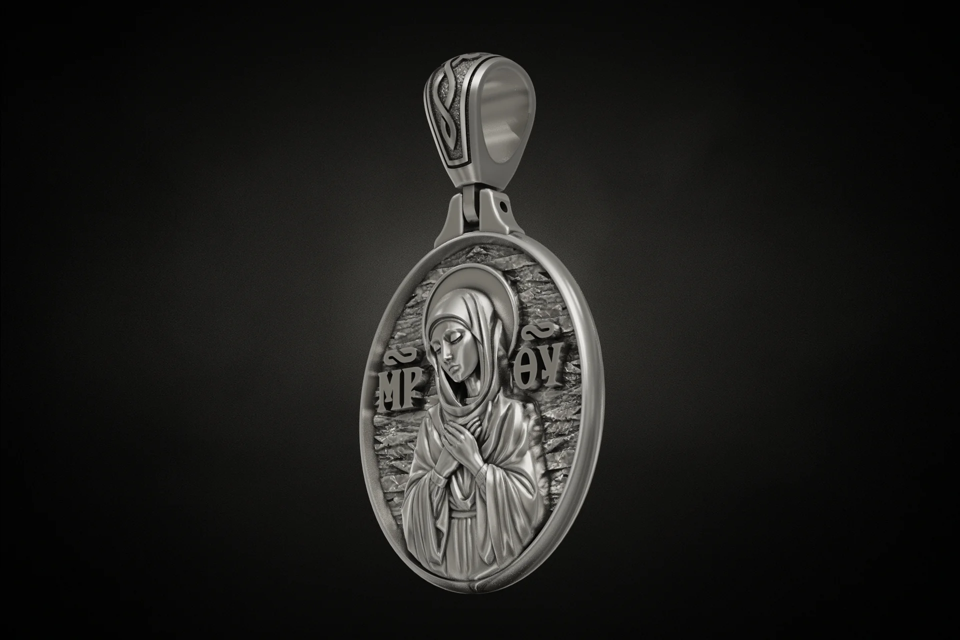 Religious Virgin Mary Oval Medallion Pendant — view 3