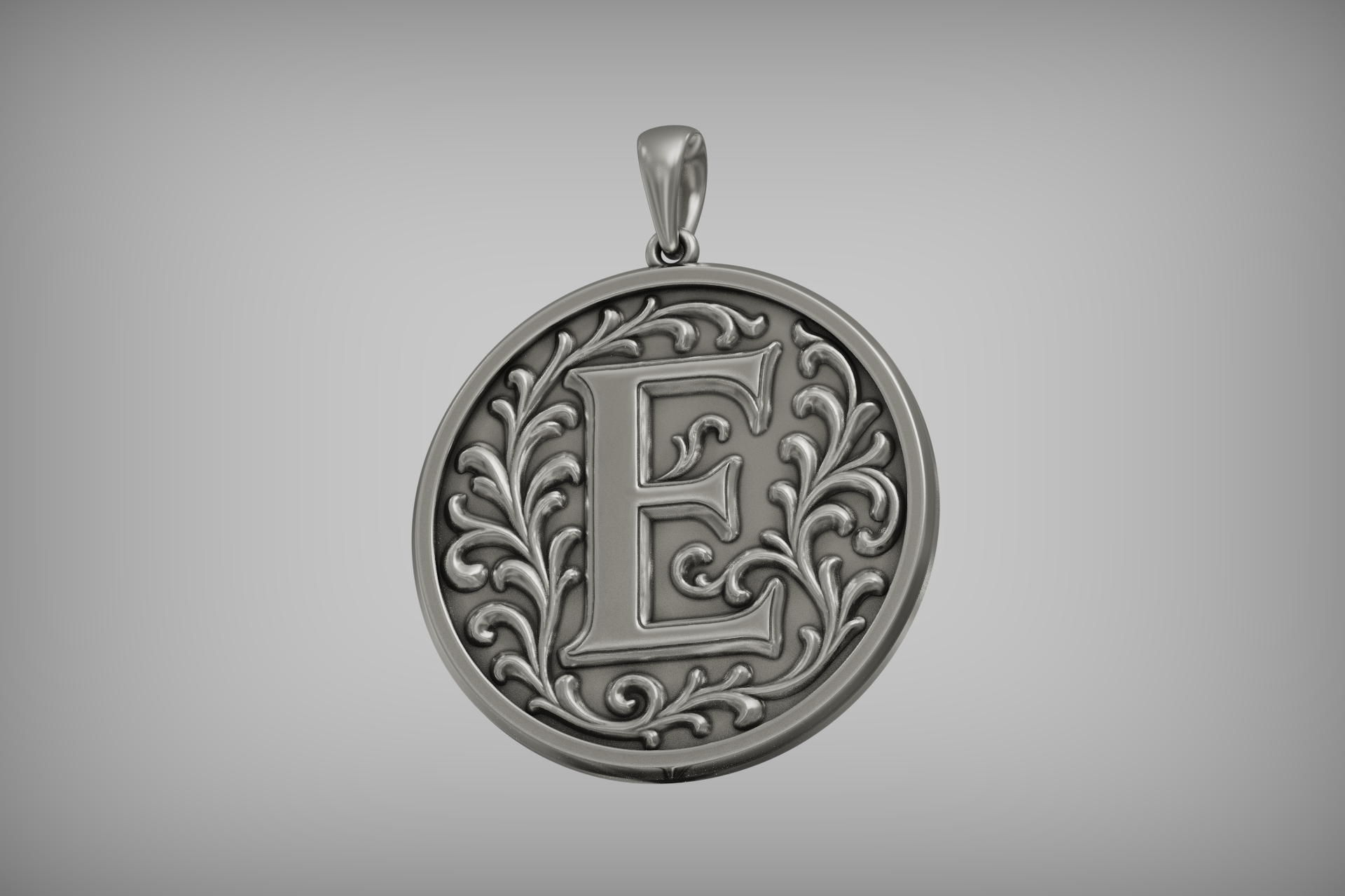 Ornate Letter E Initial Pendant with Acanthus Scrolls — view 7