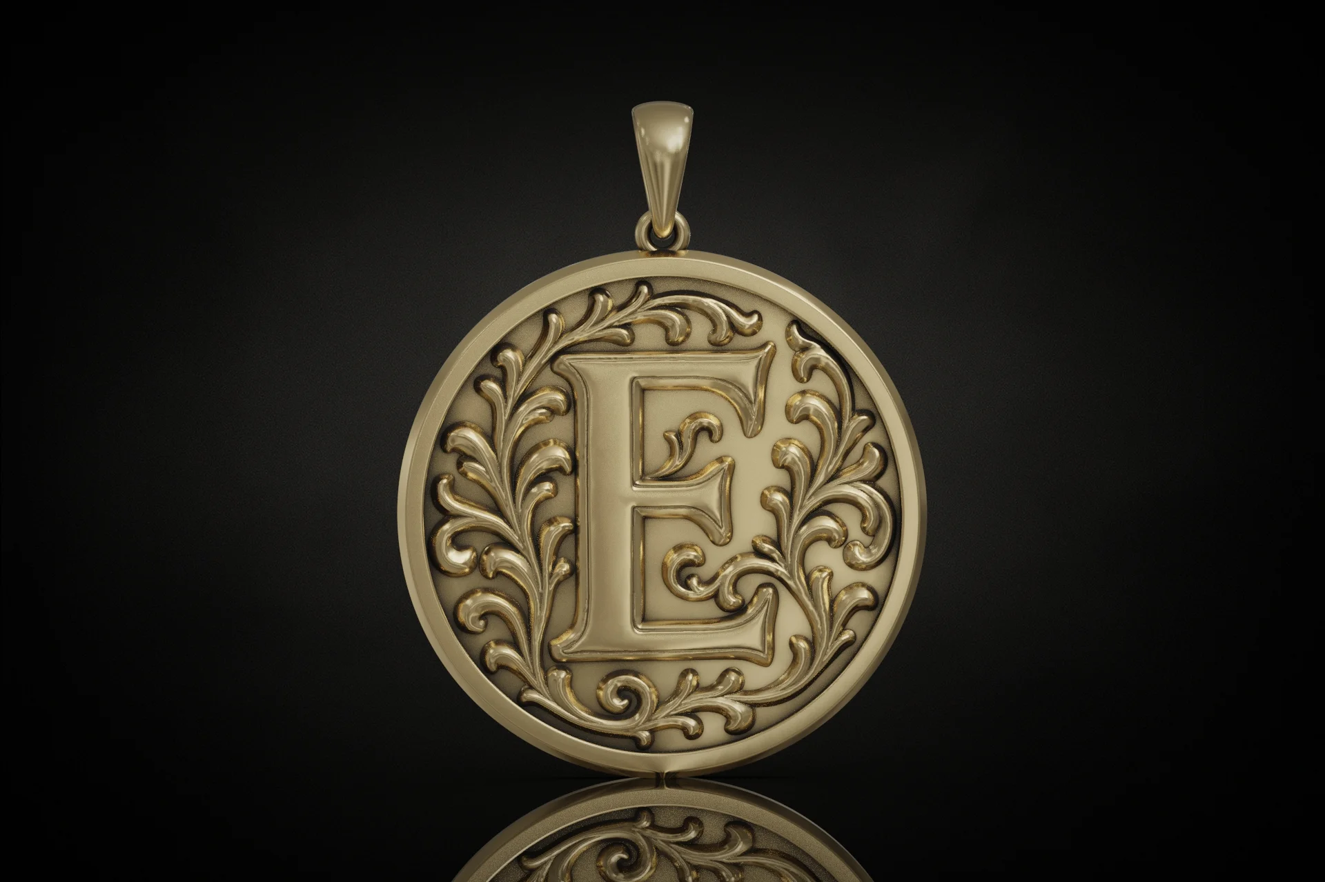 Ornate Letter E Initial Pendant with Acanthus Scrolls — view 4