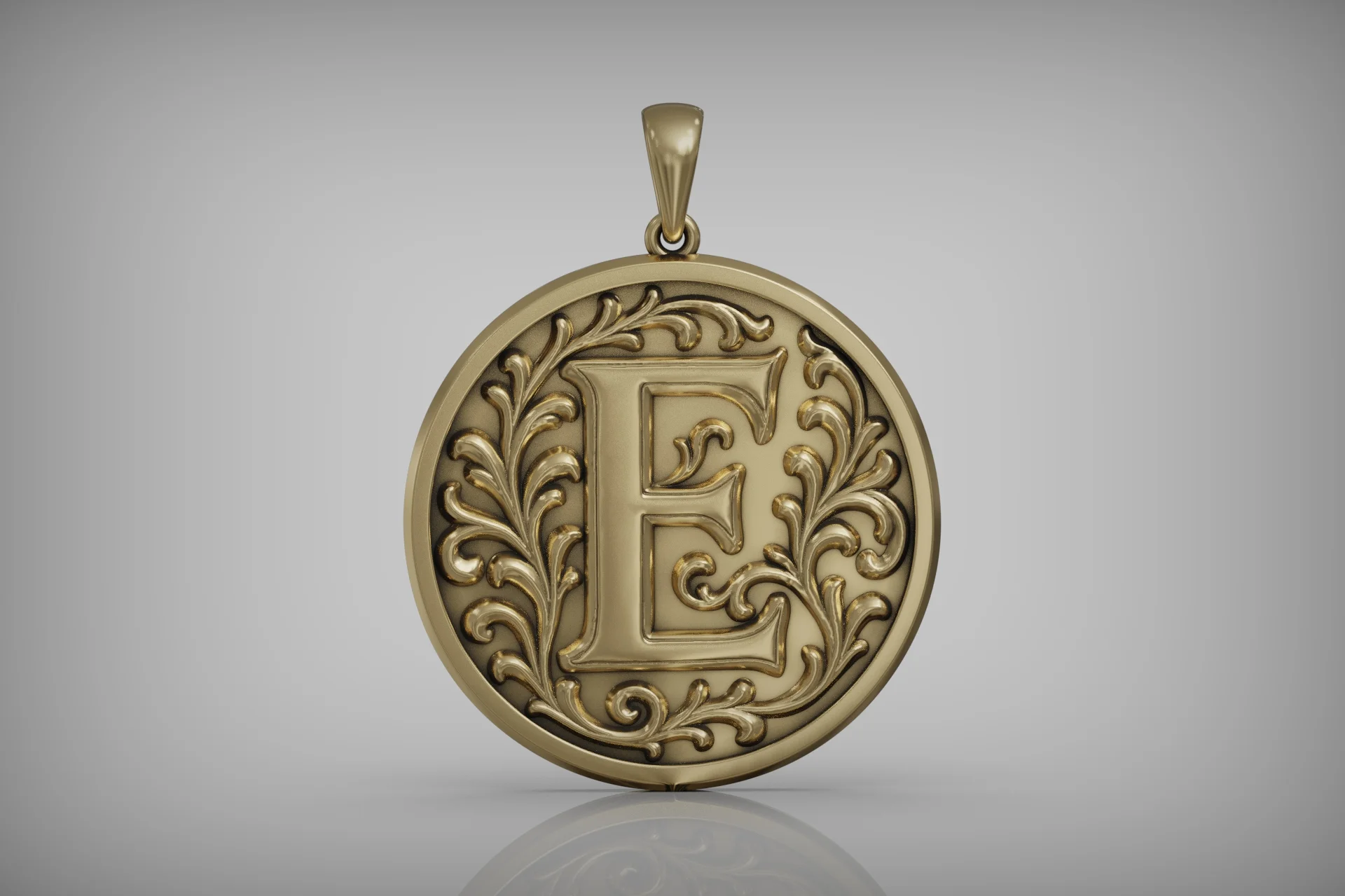 Ornate Letter E Initial Pendant with Acanthus Scrolls — view 5