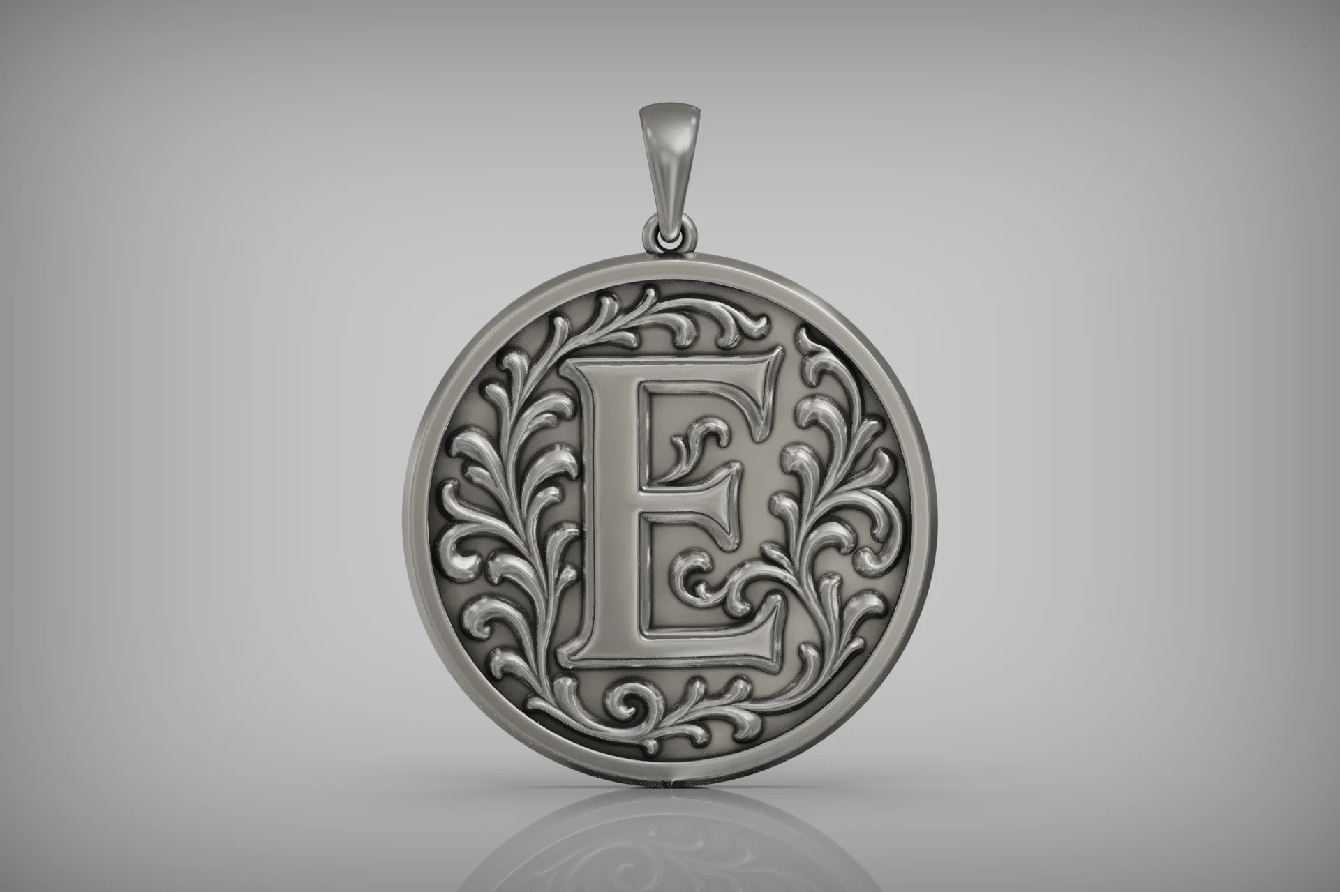 Ornate Letter E Initial Pendant with Acanthus Scrolls — view 6
