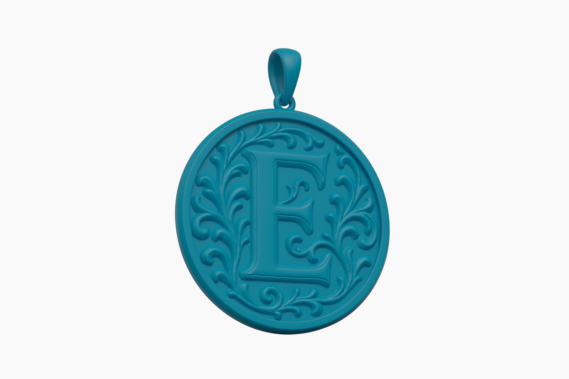 Ornate Letter E Initial Pendant with Acanthus Scrolls — view 8