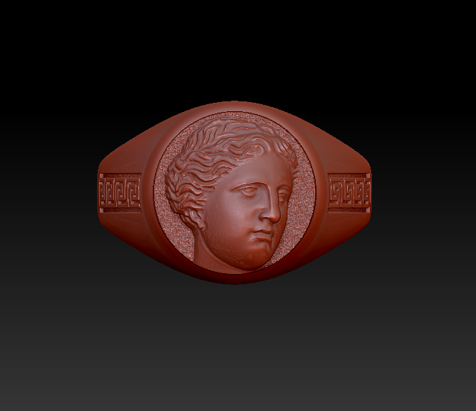 Venus Bust Relief Greek Key Signet Ring — view 7