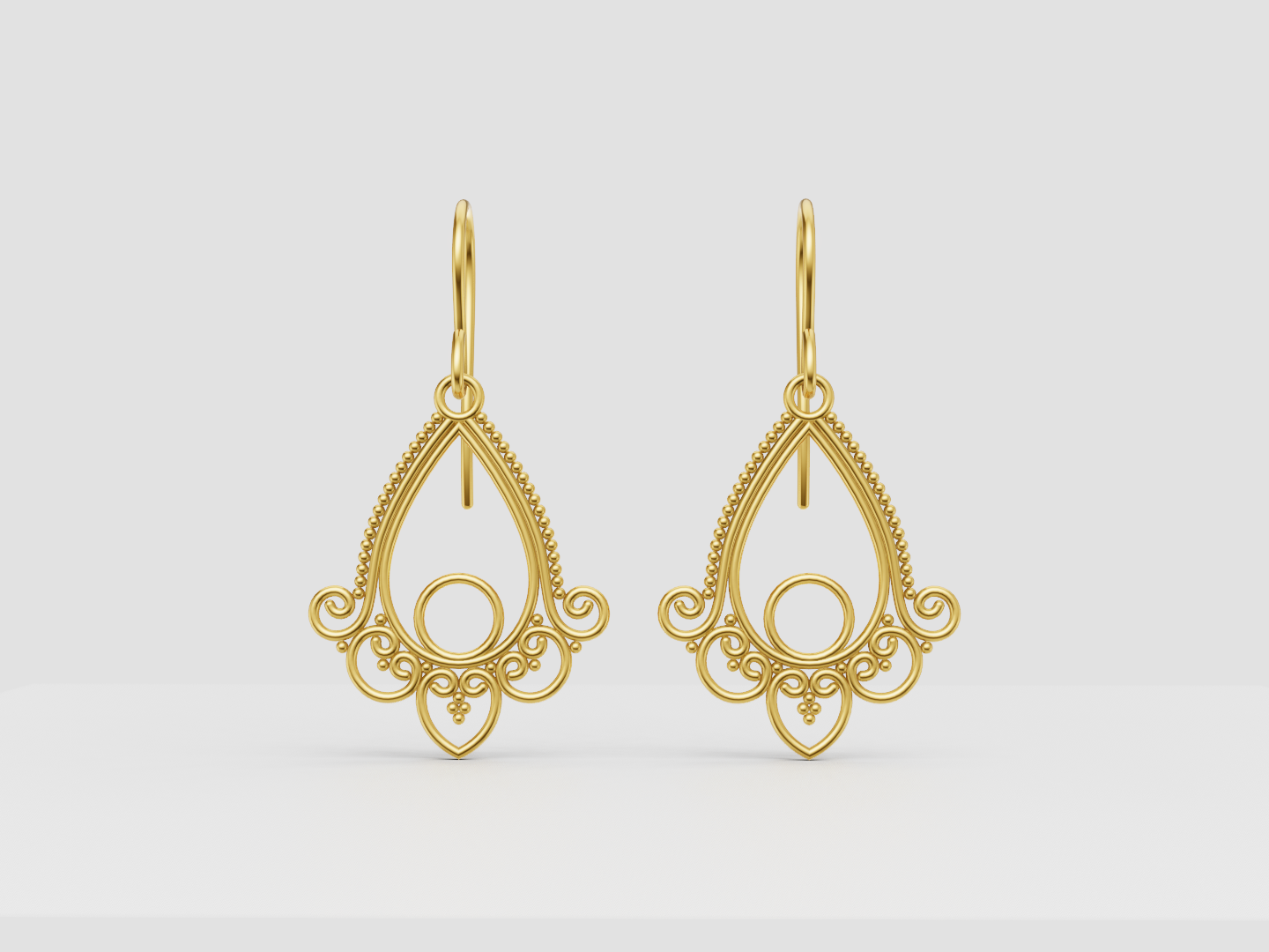 Ornamental Teardrop Filigree Earrings 3D Model