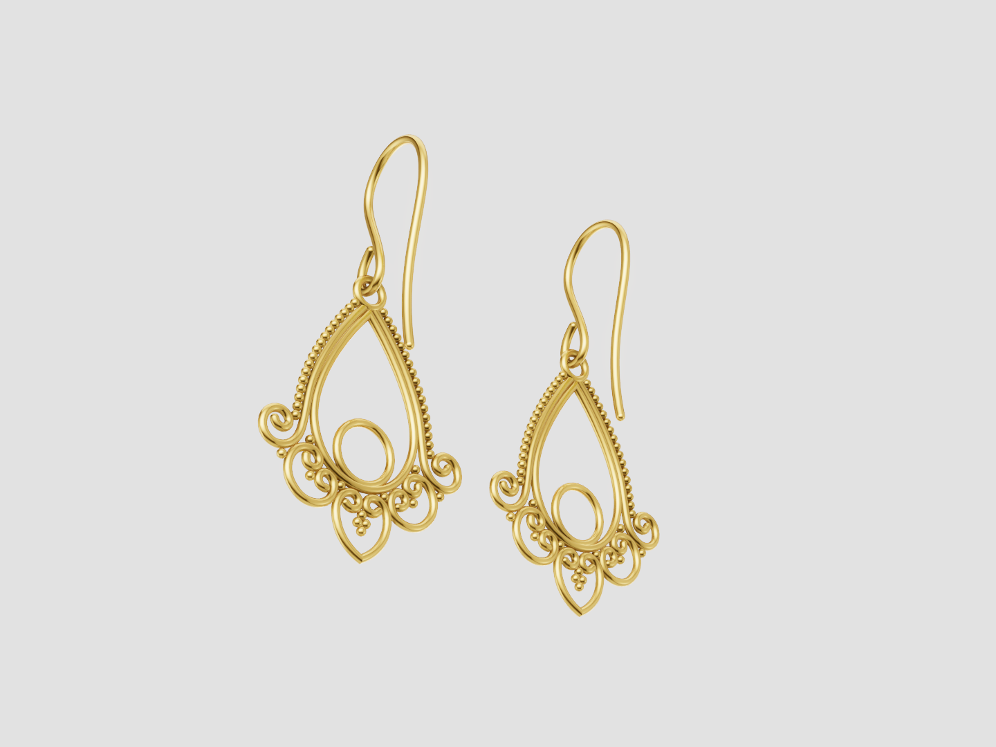 Ornamental Teardrop Filigree Earrings 3D Model — view 3