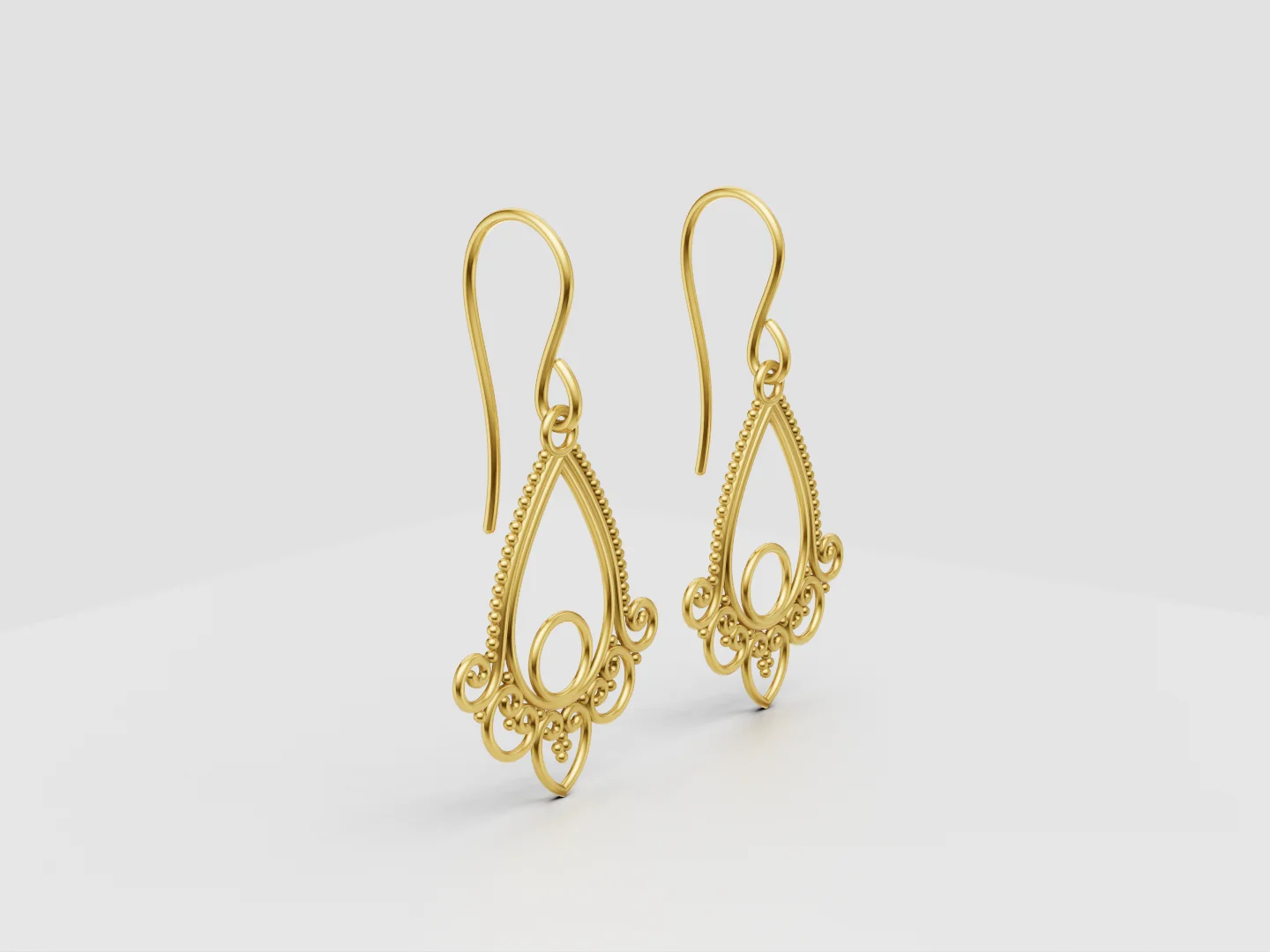 Ornamental Teardrop Filigree Earrings 3D Model — view 4