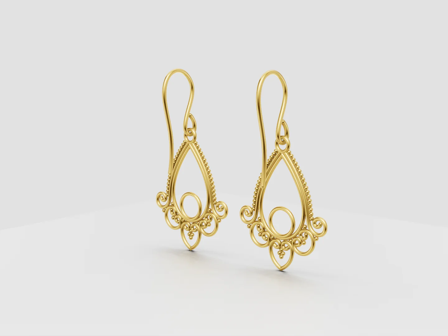 Ornamental Teardrop Filigree Earrings 3D Model — view 2