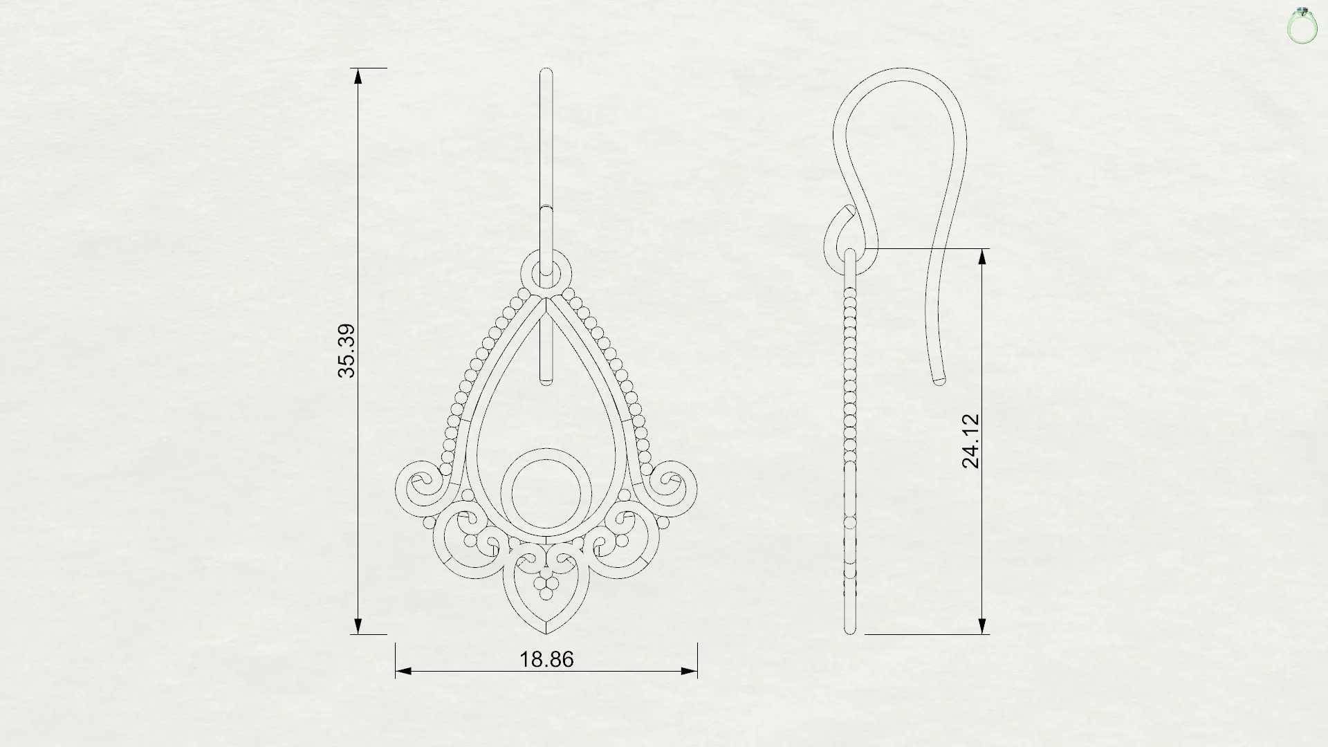 Ornamental Teardrop Filigree Earrings 3D Model — view 6