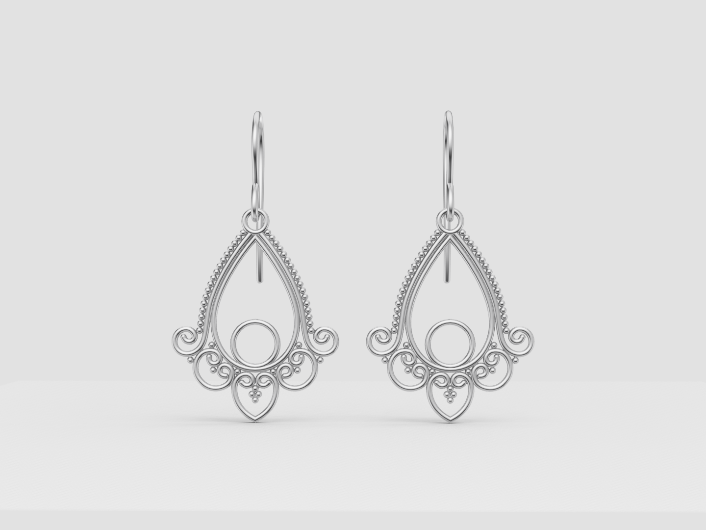 Ornamental Teardrop Filigree Earrings 3D Model — view 5