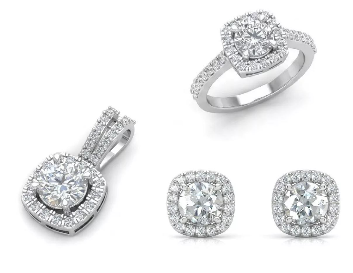 Cushion Halo Jewelry Set