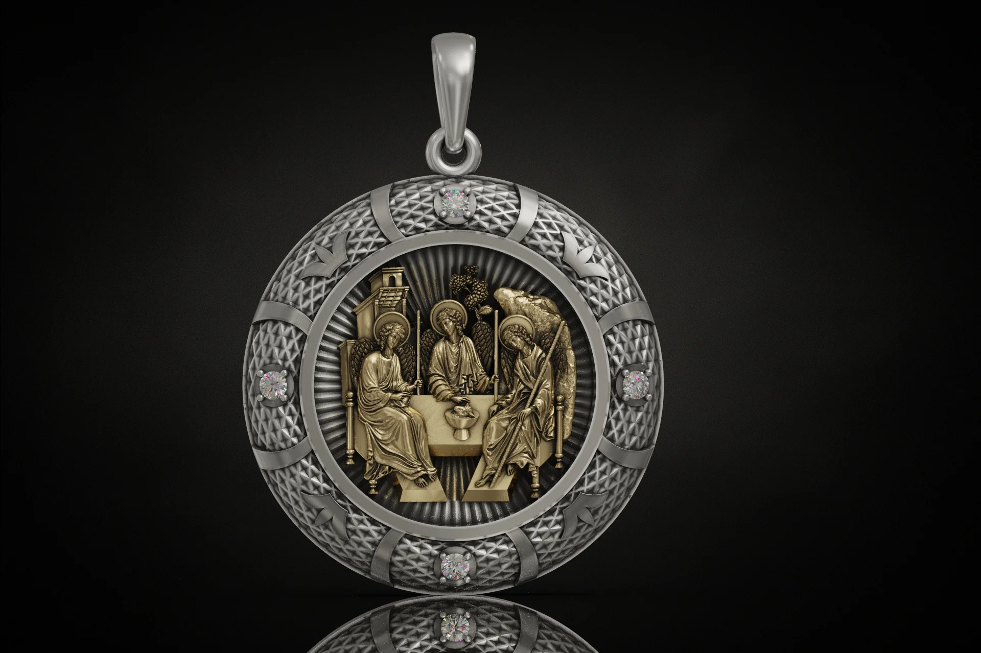 Holy Trinity Icon Round Religious Pendant