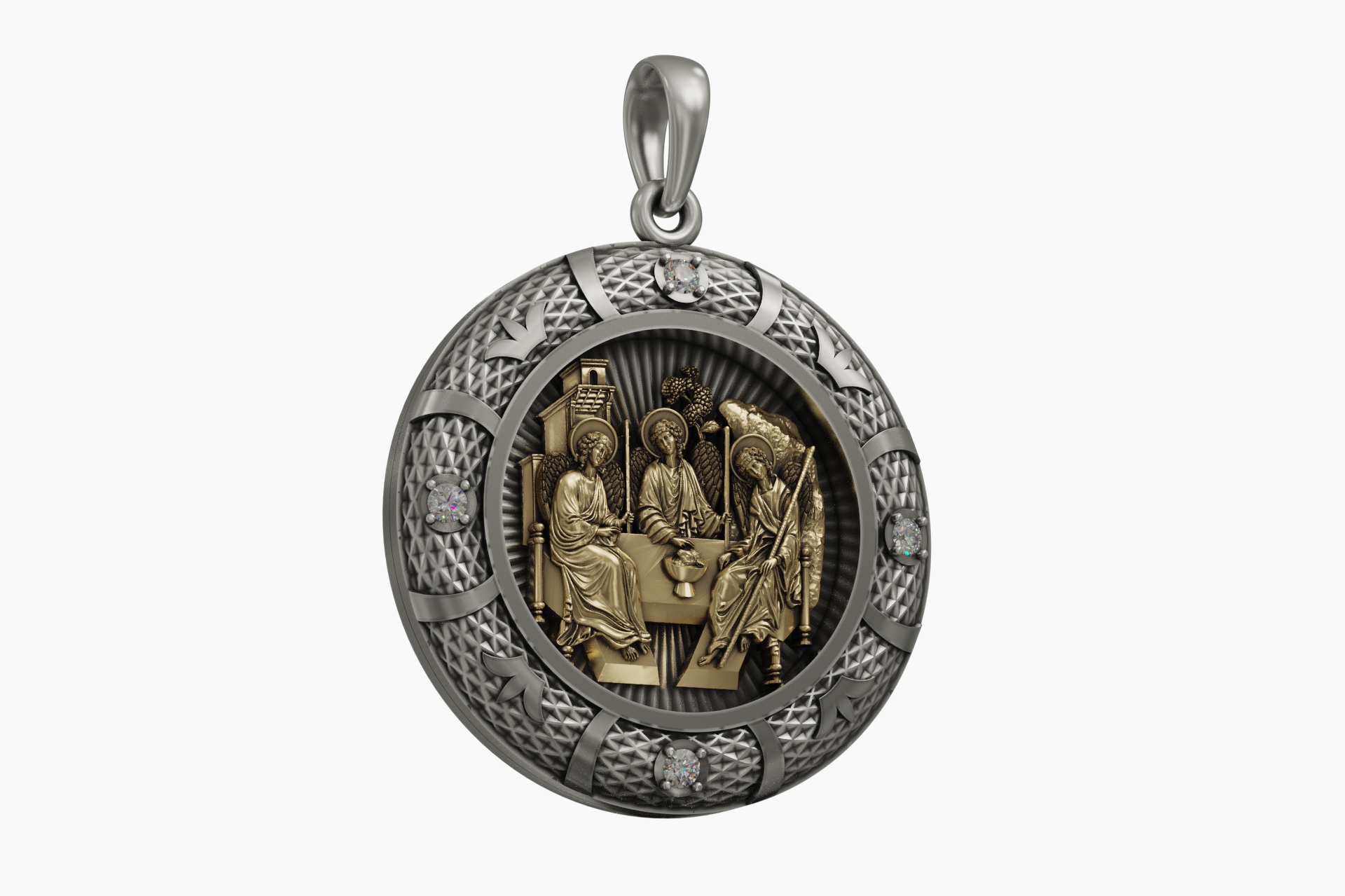 Holy Trinity Icon Round Religious Pendant — view 4