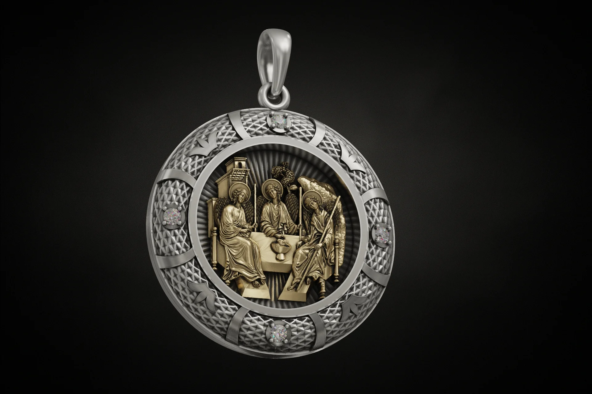 Holy Trinity Icon Round Religious Pendant — view 2