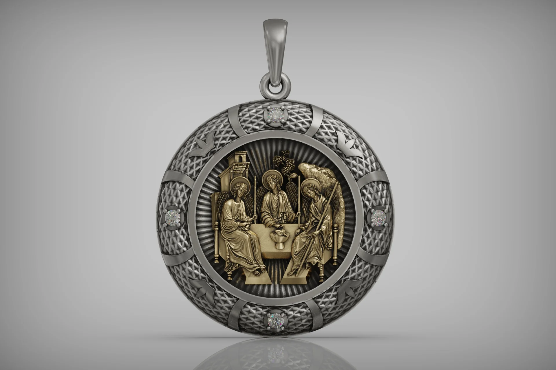 Holy Trinity Icon Round Religious Pendant — view 7