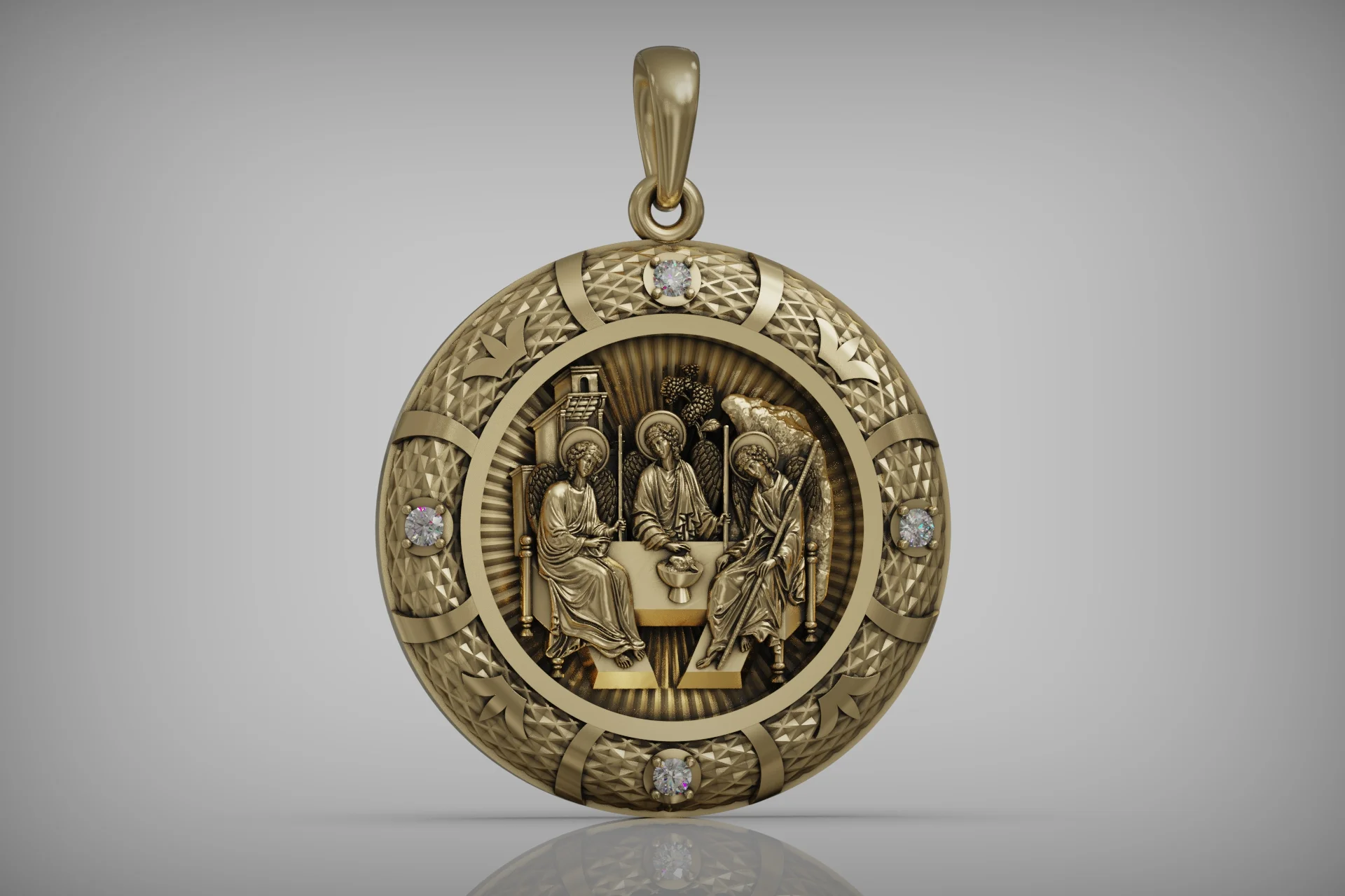 Holy Trinity Icon Round Religious Pendant — view 8