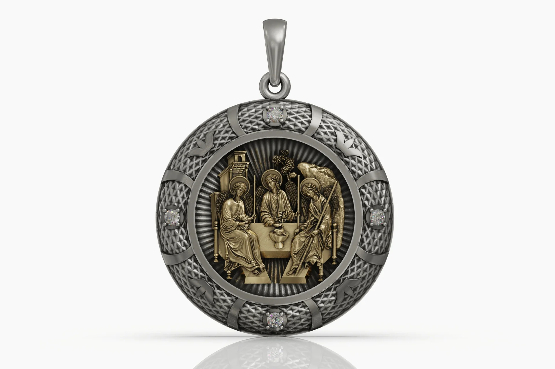 Holy Trinity Icon Round Religious Pendant — view 3