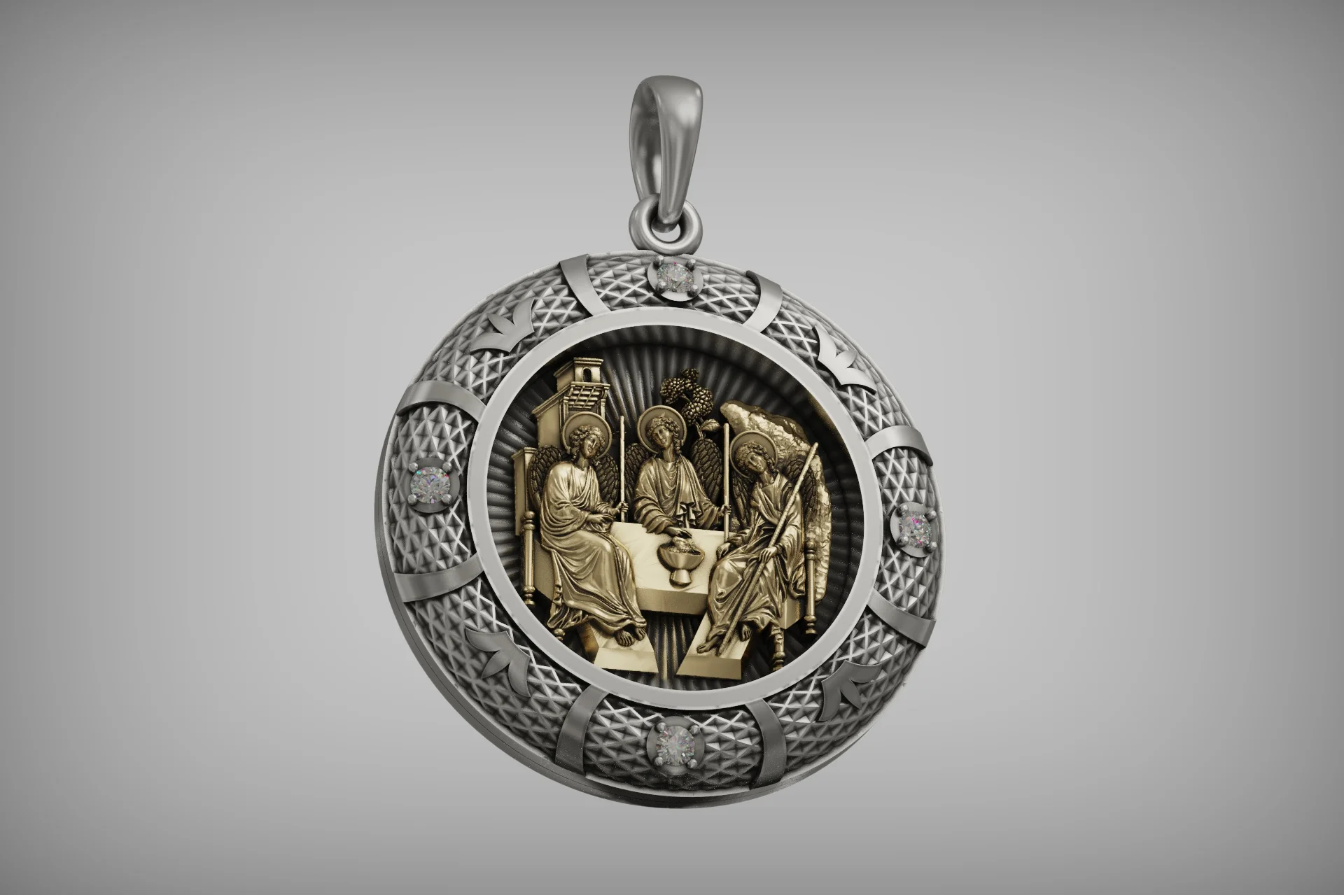 Holy Trinity Icon Round Religious Pendant — view 6