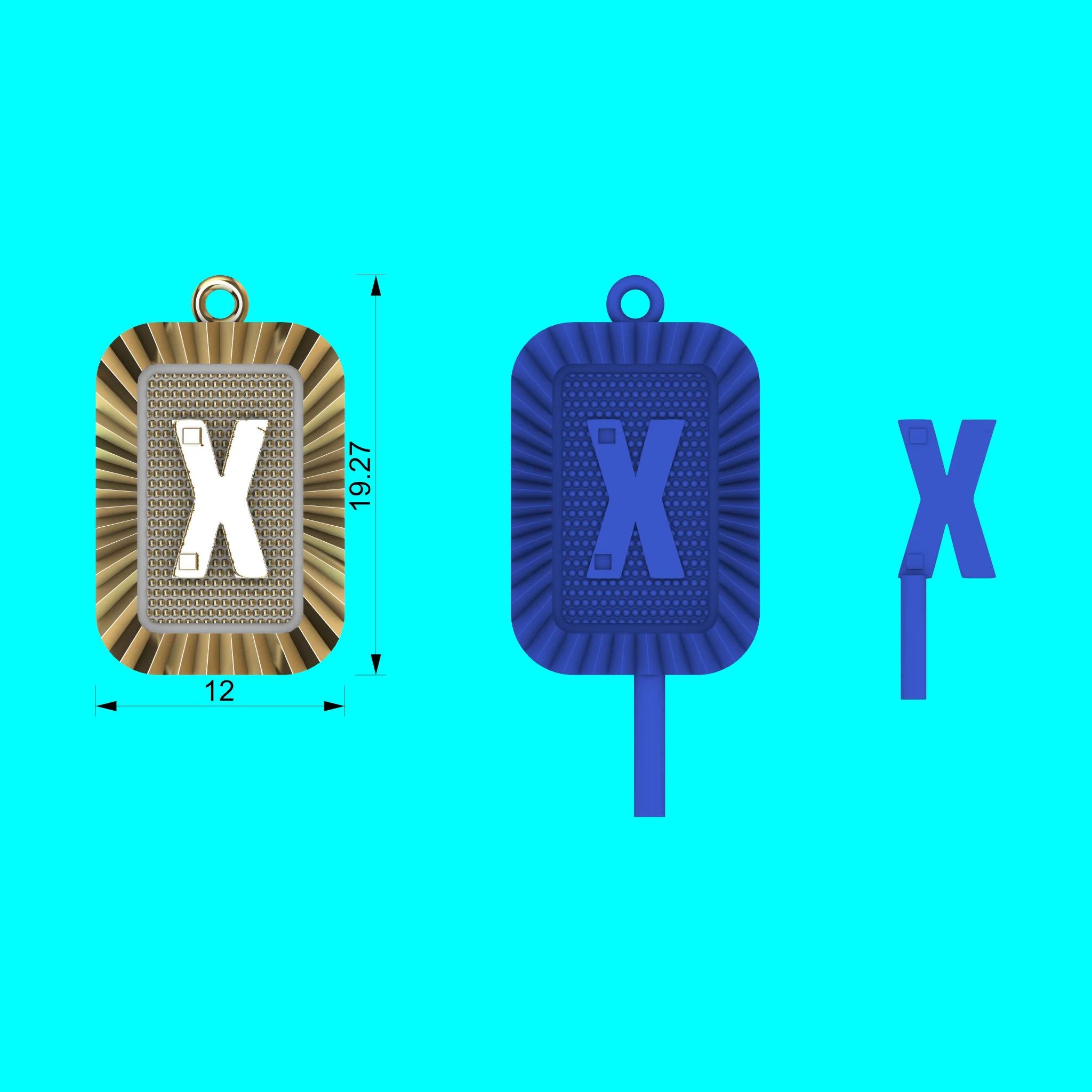 Buy X Letter Pendant CAD Model Gold Initial Necklace Jewelry — view 2