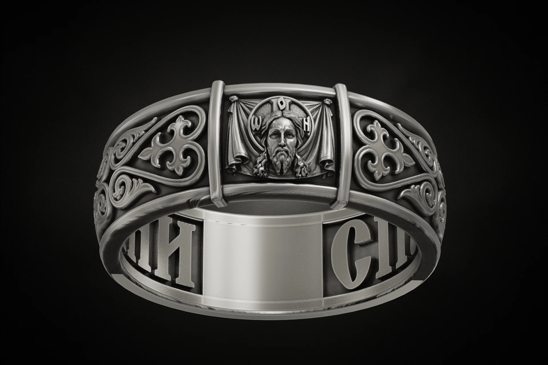 Byzantine Mandylion Jesus Icon Ring — view 2