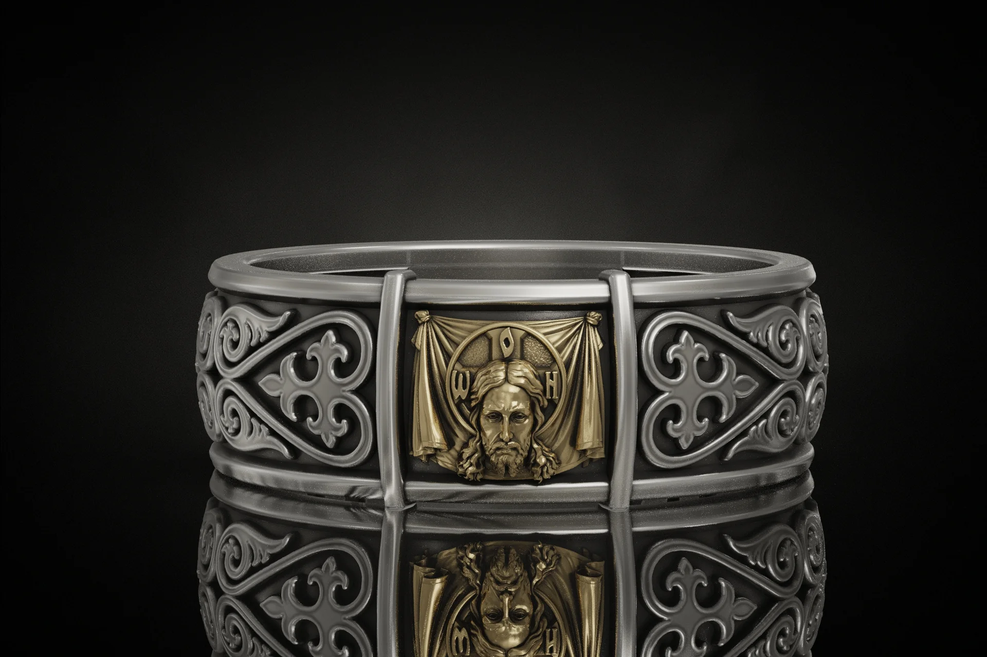 Byzantine Mandylion Jesus Icon Ring — view 3