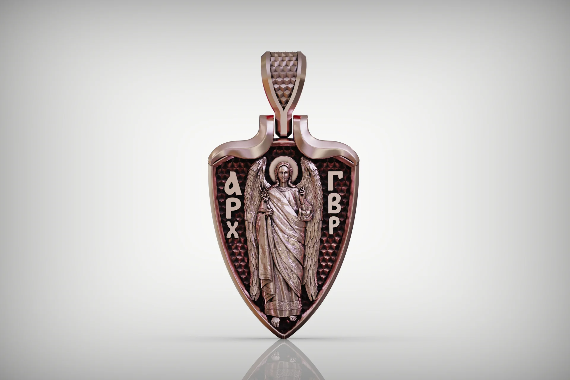 Archangel Gabriel Shield Pendant with Hinged Bail — view 7