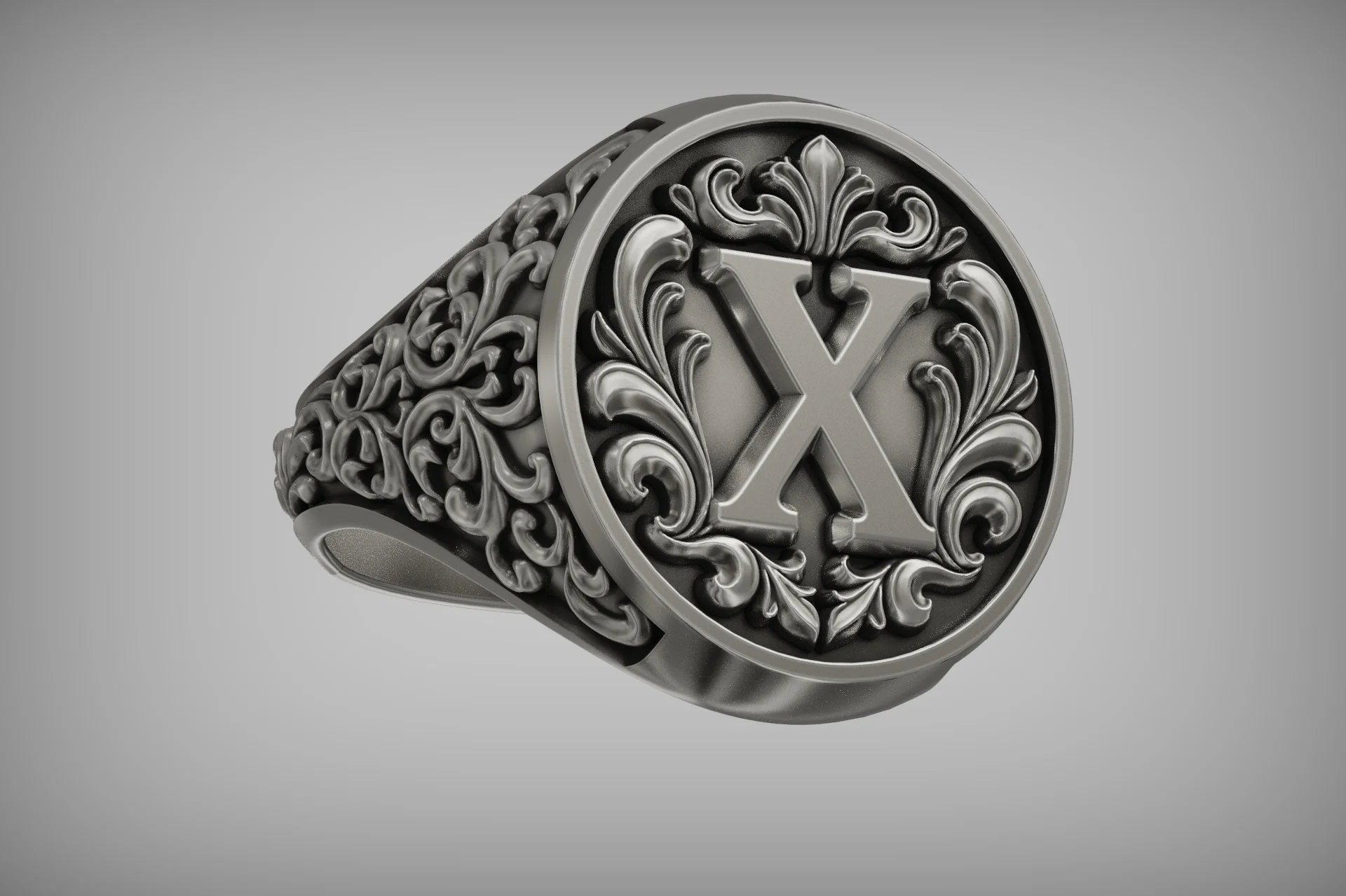 Baroque Acanthus Scrollwork Signet Ring — view 4