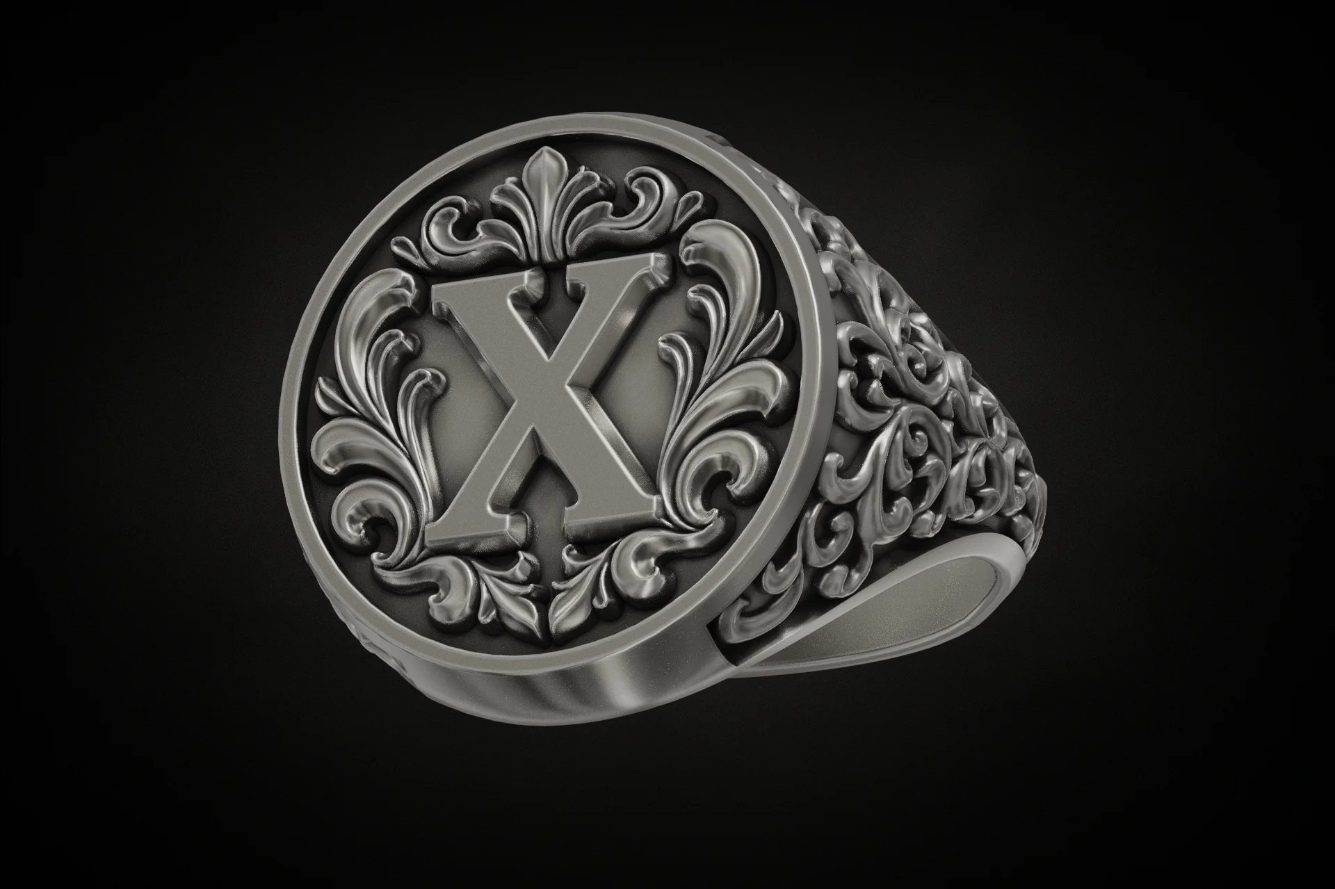 Baroque Acanthus Scrollwork Signet Ring
