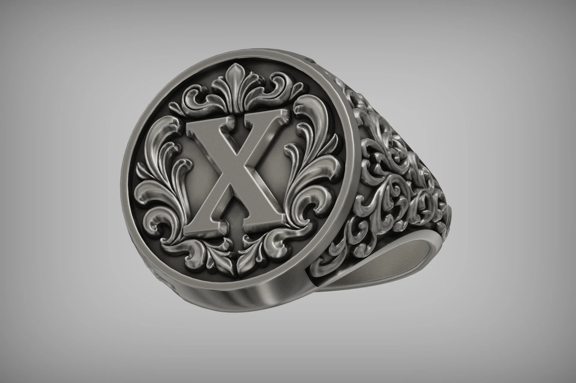 Baroque Acanthus Scrollwork Signet Ring — view 3