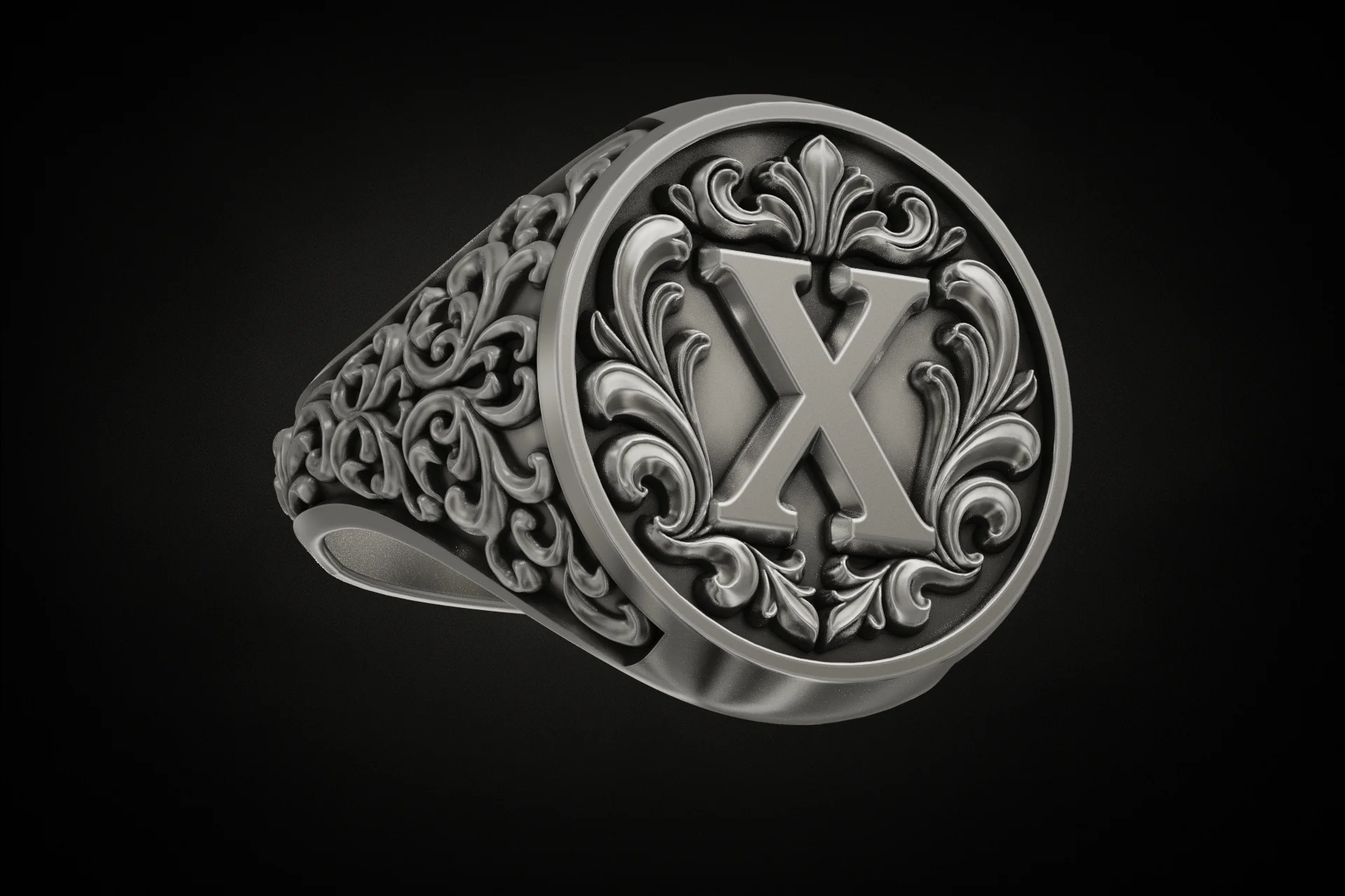 Baroque Acanthus Scrollwork Signet Ring — view 2