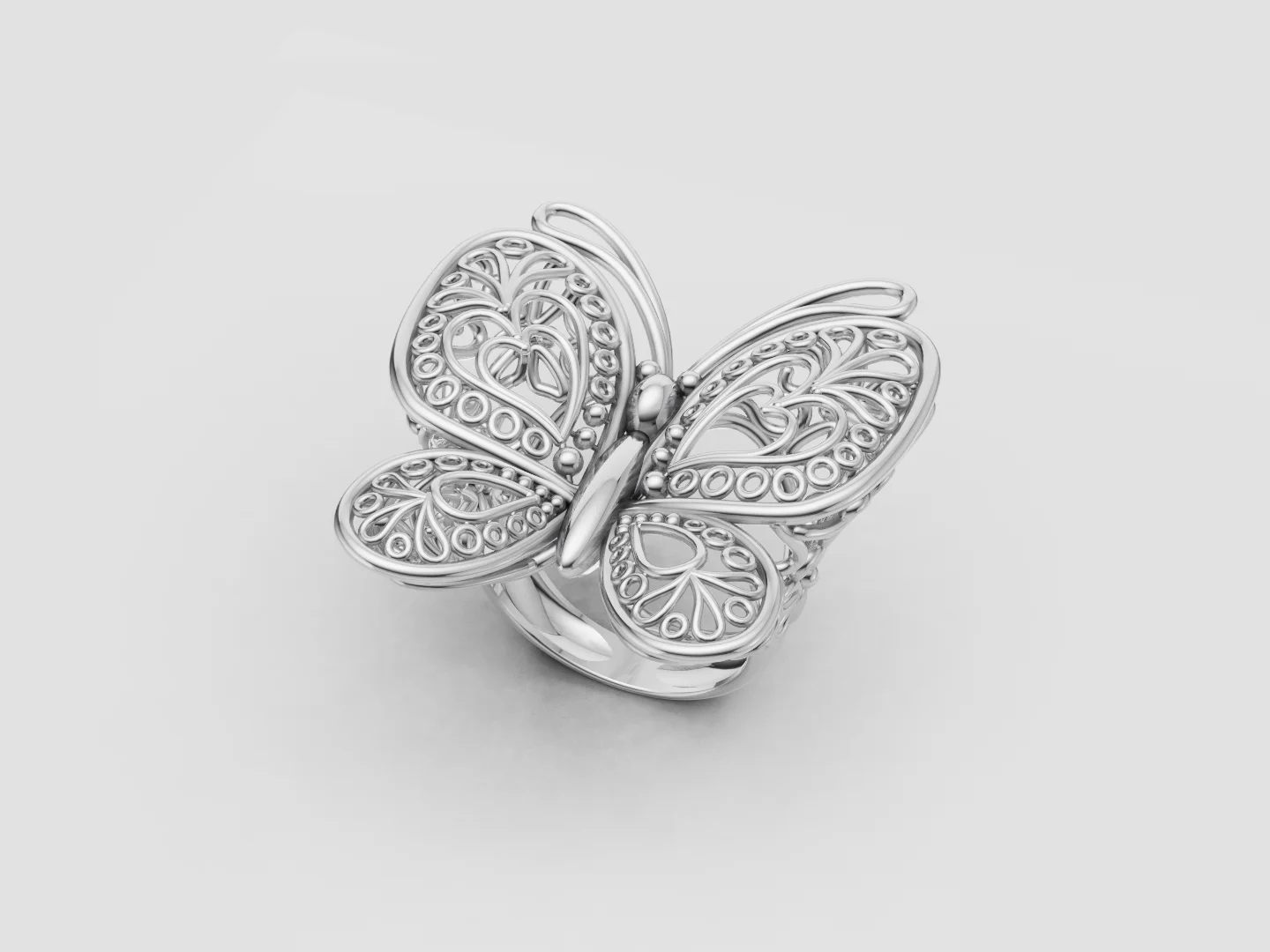 Butterfly Filigree Statement Ring 3D Model — view 6