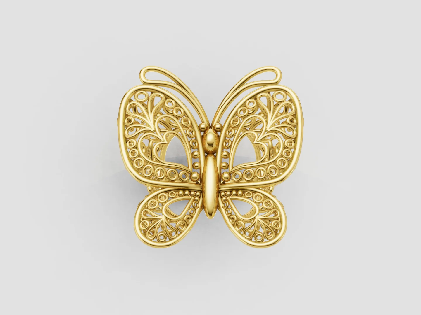 Butterfly Filigree Statement Ring 3D Model — view 4