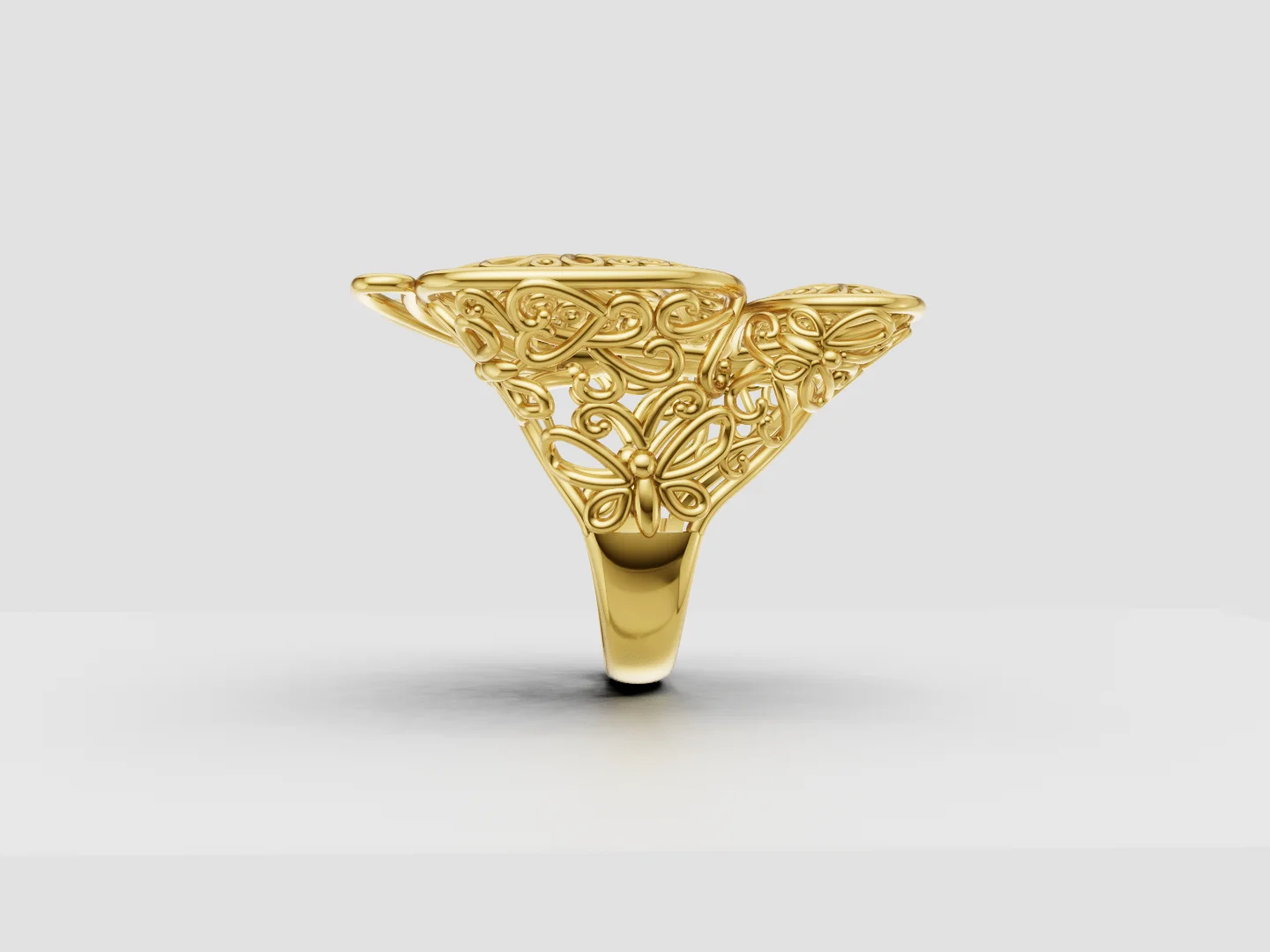 Butterfly Filigree Statement Ring 3D Model — view 2