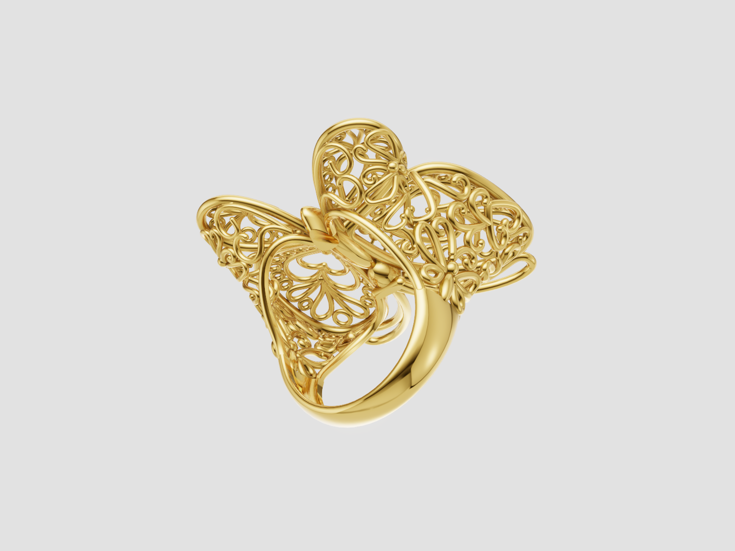Butterfly Filigree Statement Ring 3D Model — view 5