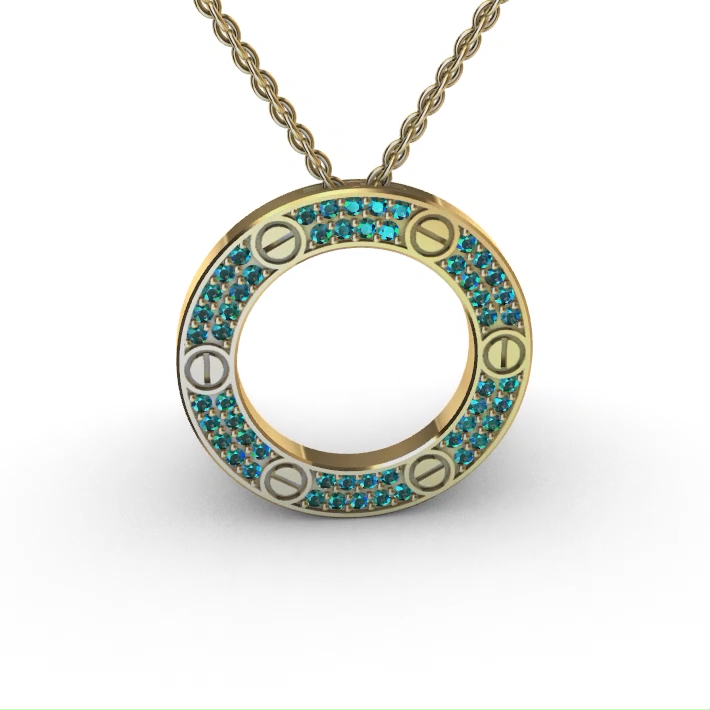 Screw Motif Pave Gemstone Circle of Life Pendant