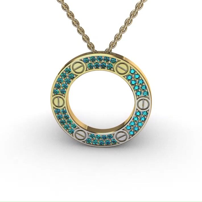 Screw Motif Pave Gemstone Circle of Life Pendant — view 3