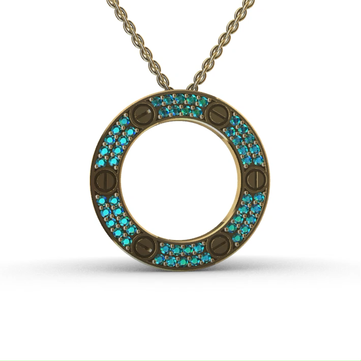 Screw Motif Pave Gemstone Circle of Life Pendant — view 6