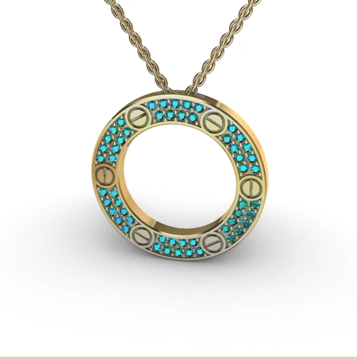 Screw Motif Pave Gemstone Circle of Life Pendant — view 5